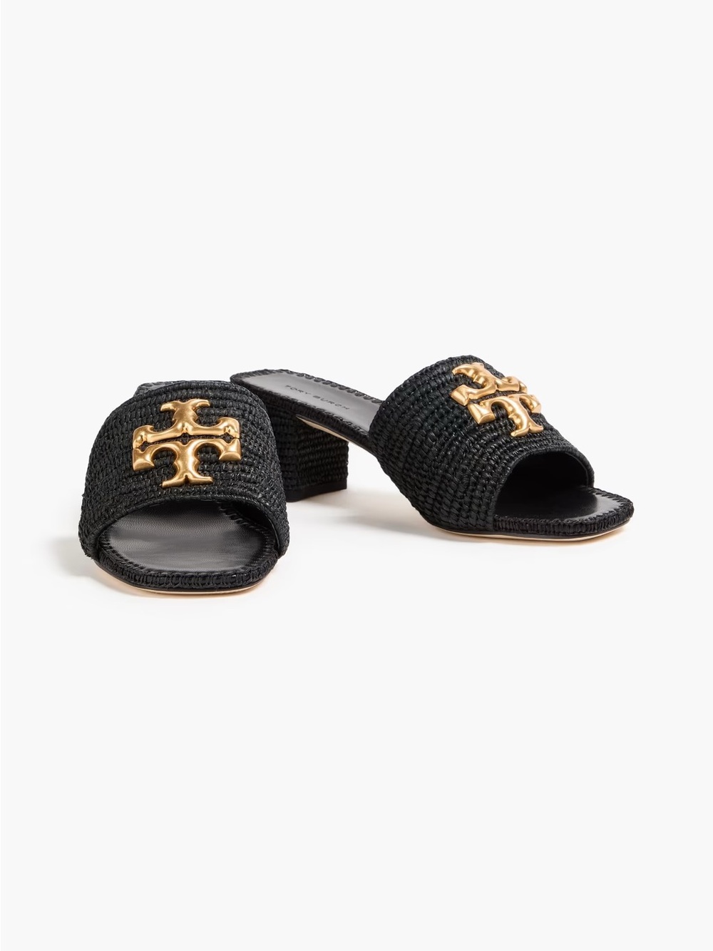 Tory Burch Black Raffia Slide Sandals with Gold Logo